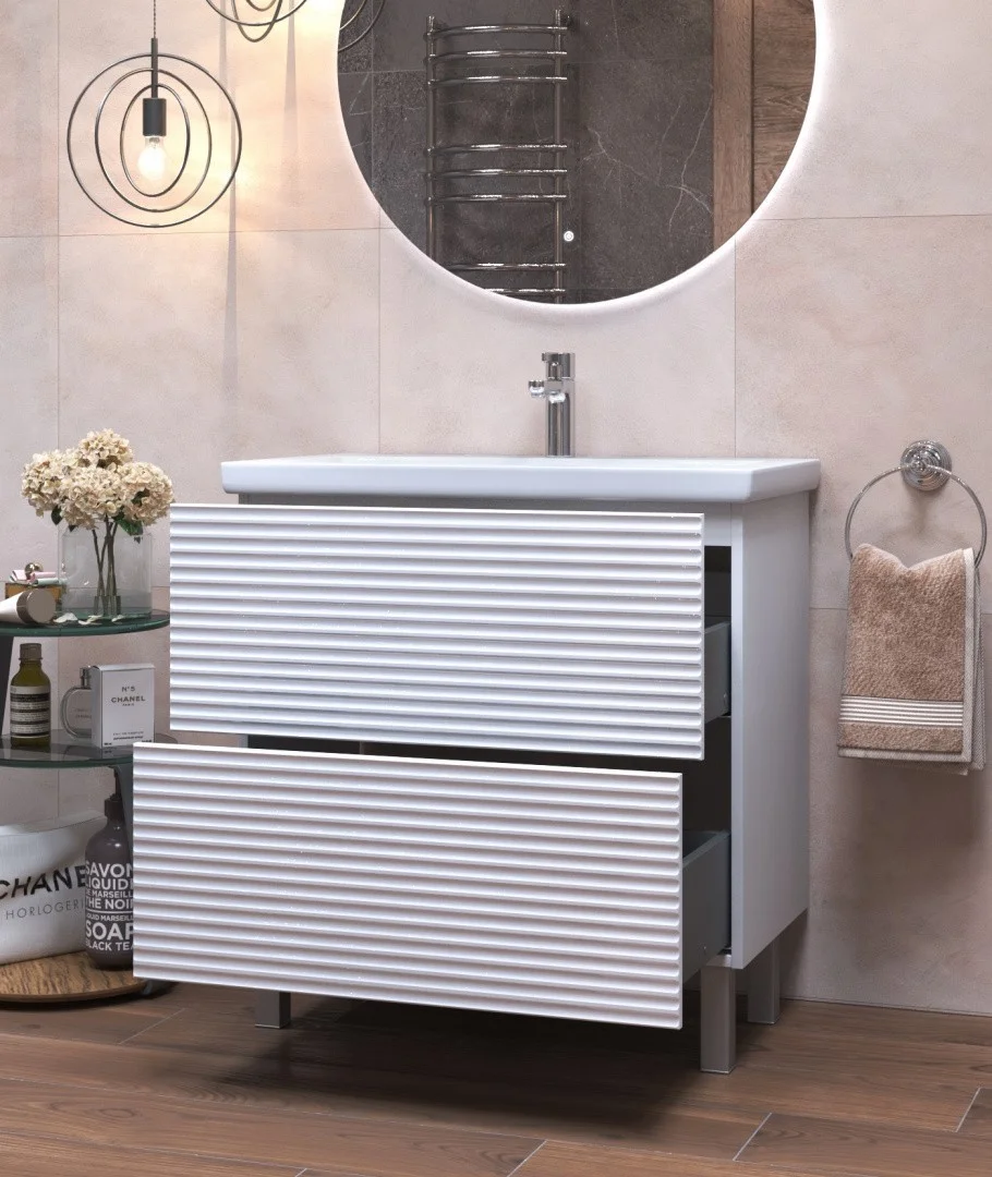 Приобрести vigo тумба с раковиной otti 80см, 2 ящика, напольная, белая tn.ott.com.80.2y