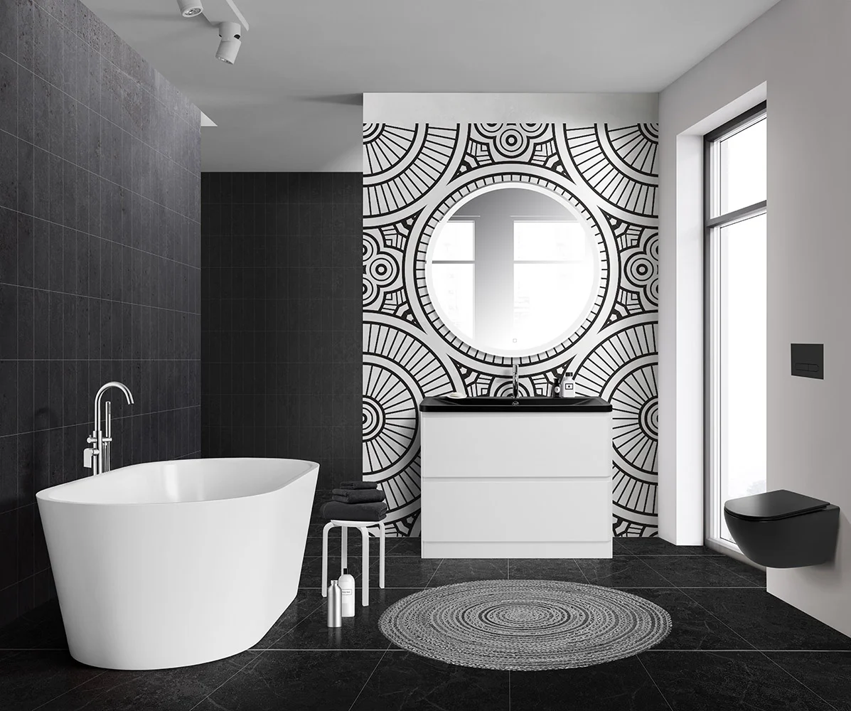 Приобрести belbagno тумба с раковиной albano 100 см, напольная bianco lucido, чёрная раковина