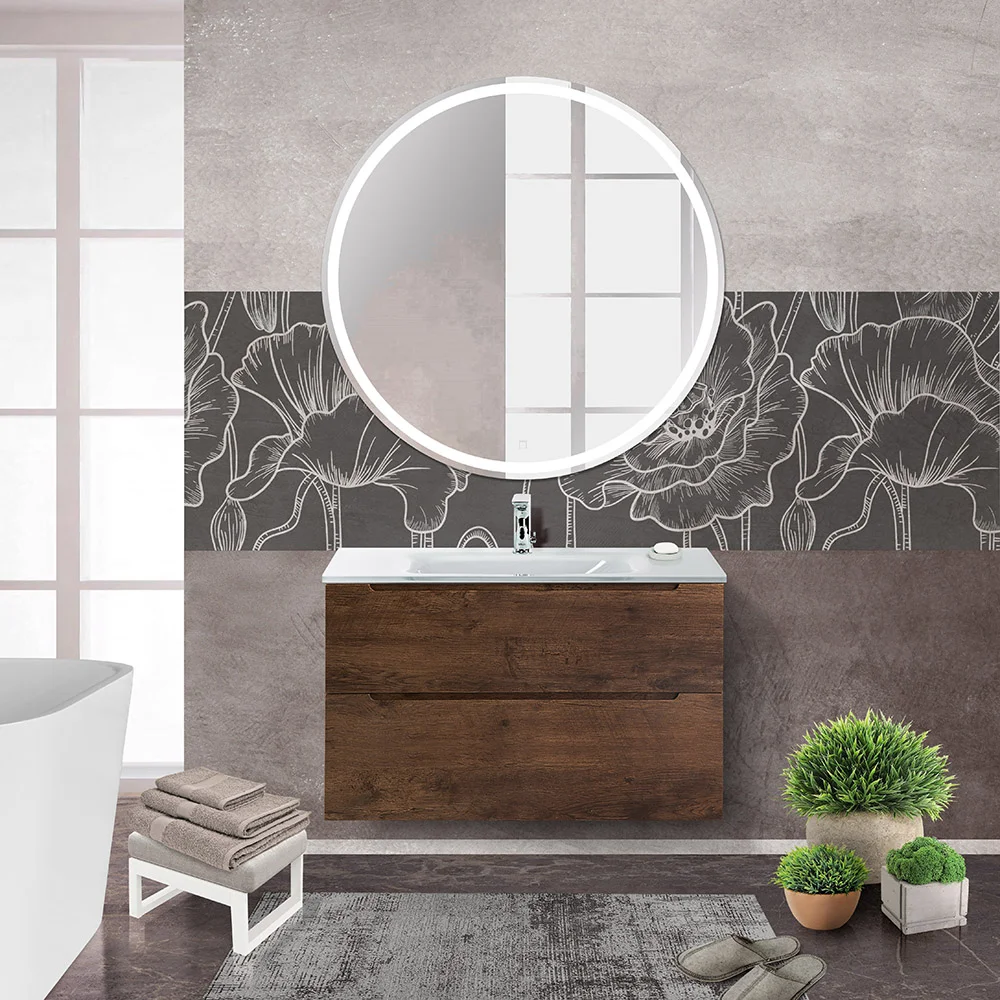 Приобрести belbagno тумба с раковиной etna-h60 90 см, подвесная rovere moro, стеклянная раковина