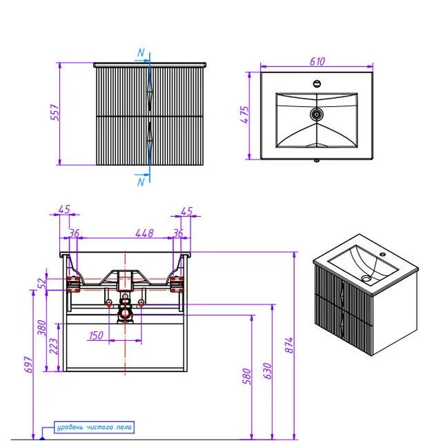 Приобрести caprigo тумба с раковиной novara 60 см, зеленая, эмаль