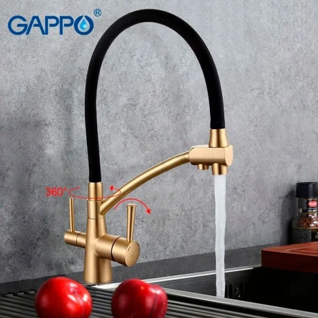 Приобрести gappo смеситель для кухни g4398-1 с фильтром и гибким изливом, бронза\черный 88598