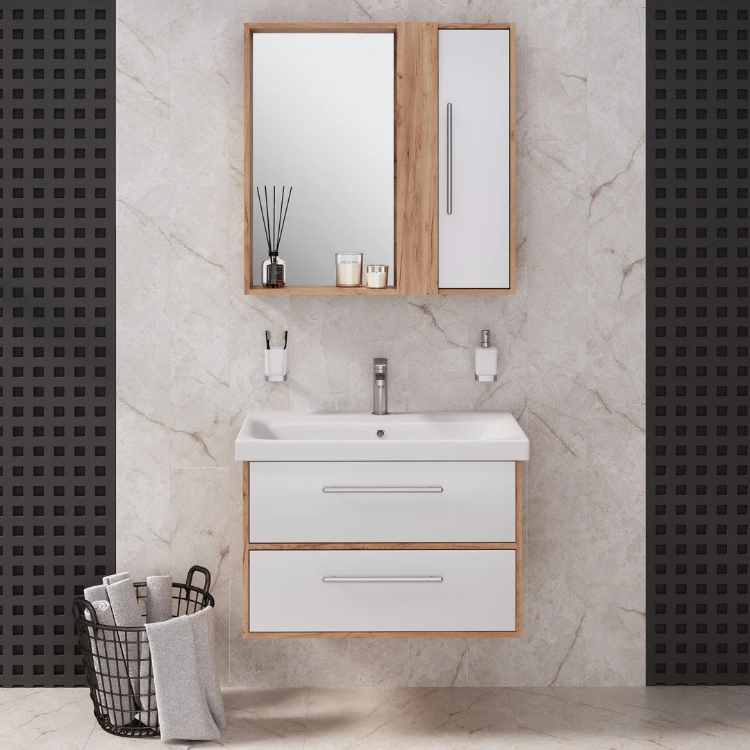 Приобрести aqua de marco тумба подвесная с раковиной melbourne 80 cм. дуб-белый