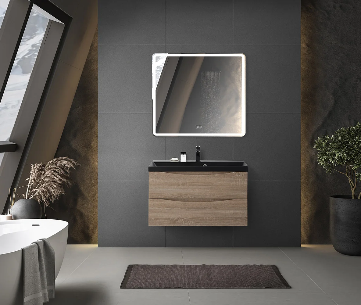 Приобрести belbagno тумба с раковиной marino 80 см, подвесная rovere bianco, чёрная раковина