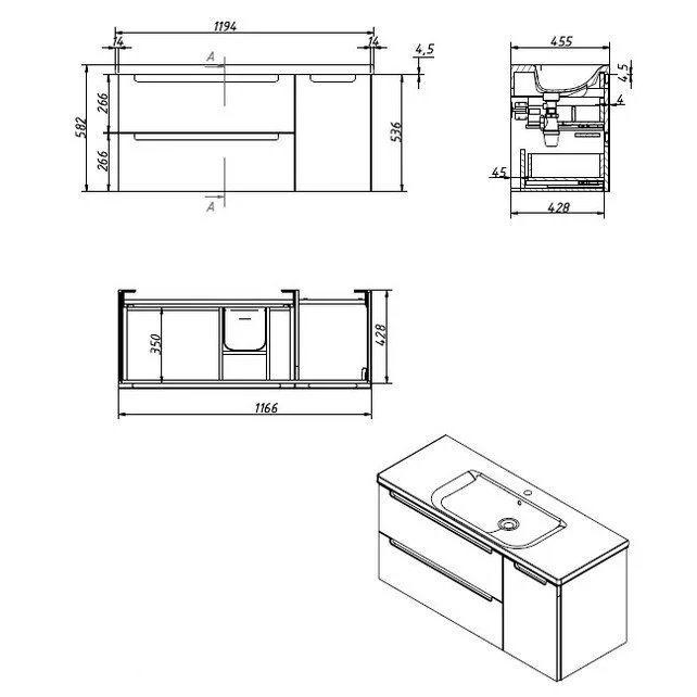 Приобрести caprigo тумба с раковиной termin-albero 120 см, правая, дюна, шпон