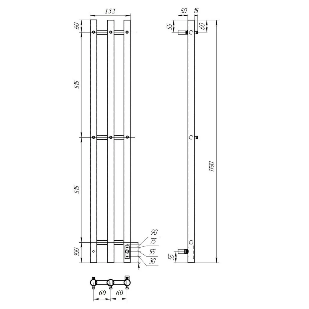 Приобрести полотенцесушитель электрический point 120x1200 деметра п3, черный pn12822b