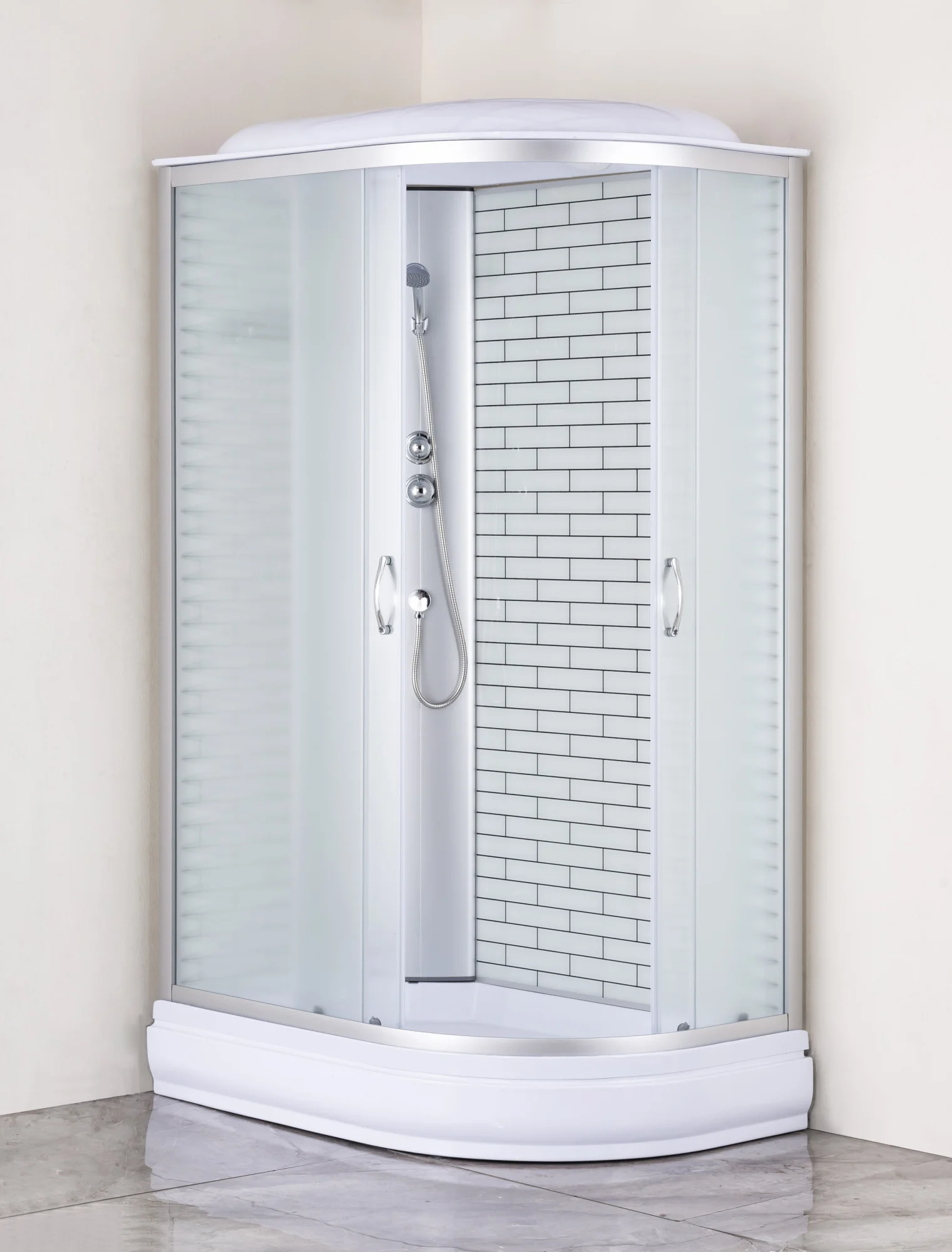 Приобрести loranto душевая кабина 120х80х215 поддон 20 см, белый кирпичный узор, стекло 4 мм, профиль хром (cs-66120-20l fw 120)