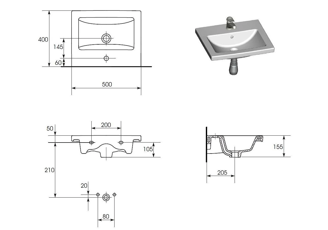 Приобрести раковина врезная на столешницу cersanit como 50 см