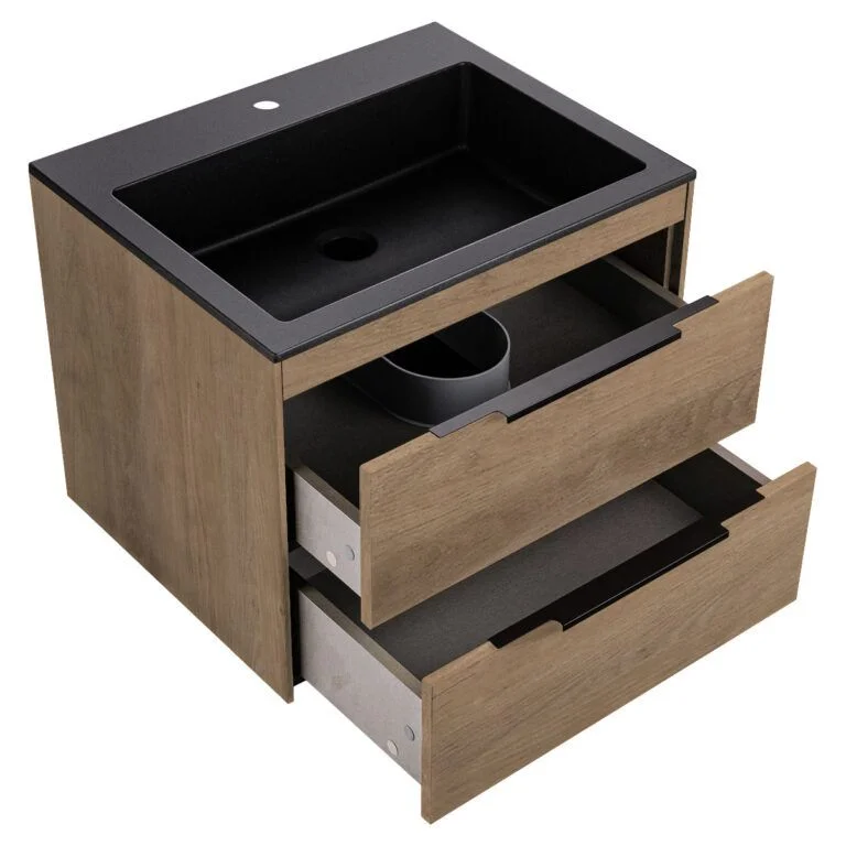 Приобрести vincea тумба подвесная chiara 60 см, дуб натуральный с черной раковиной vmc-2c2600no;vcb-13600b