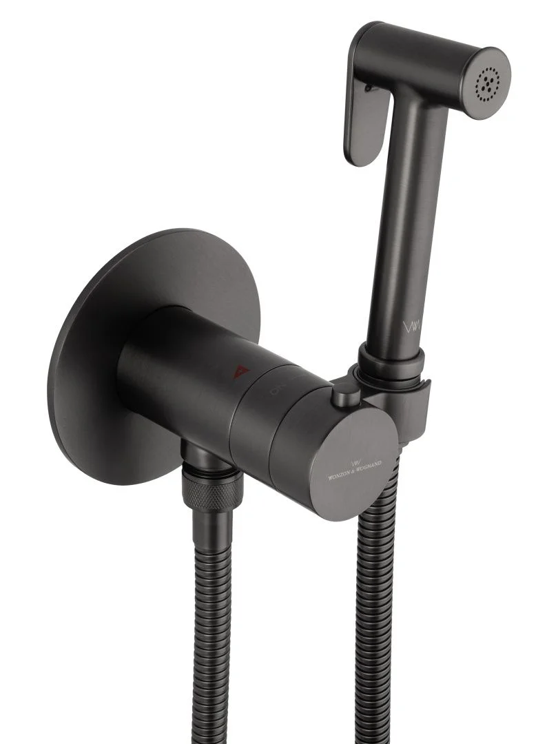 Приобрести смеситель с гигиеническим душем и термостатом встраиваемый wonzon & woghand, темный графит (ww-88829909-bgm)