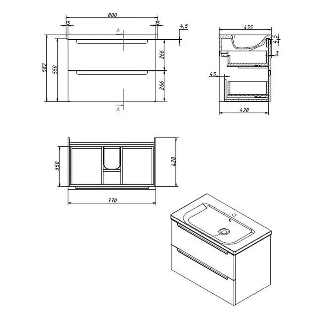 Приобрести caprigo тумба с раковиной termin-smalty 80 см, графит, эмаль