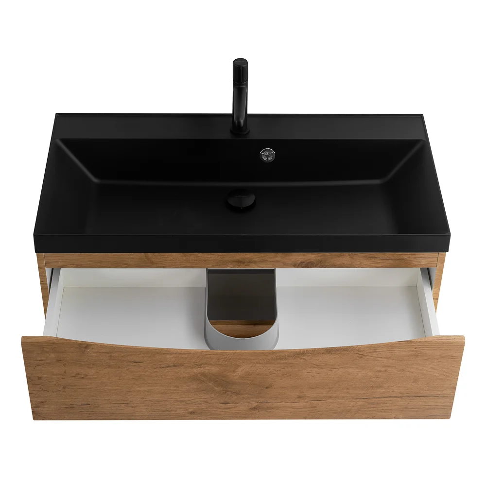 Приобрести belbagno тумба с раковиной marino 90 см, подвесная rovere nature, чёрная раковина