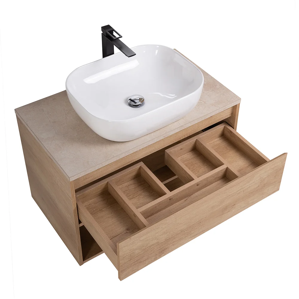Приобрести belbagno тумба со столешницей kraft 80 см с ящиком и полкой, подвесная rovere nebrasca nature