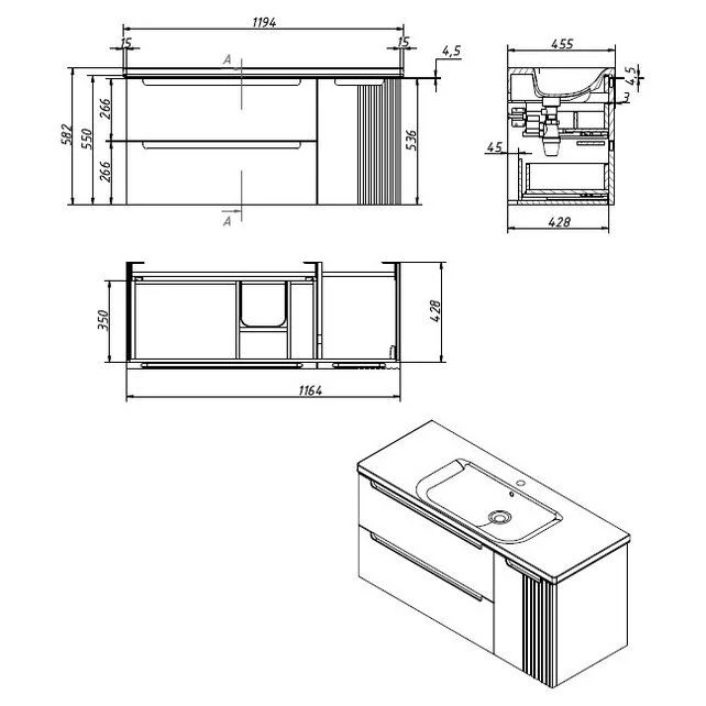 Приобрести caprigo тумба с раковиной termin-smalty meta 120 см, правая, голубая, эмаль