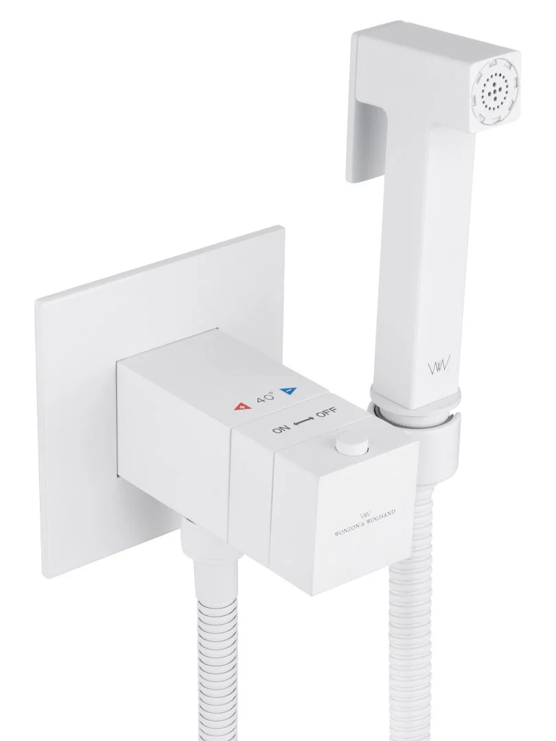 Приобрести смеситель с гигиеническим душем и термостатом, встраиваемый wonzon & woghand, белый матовый (ww-88829910-mw)