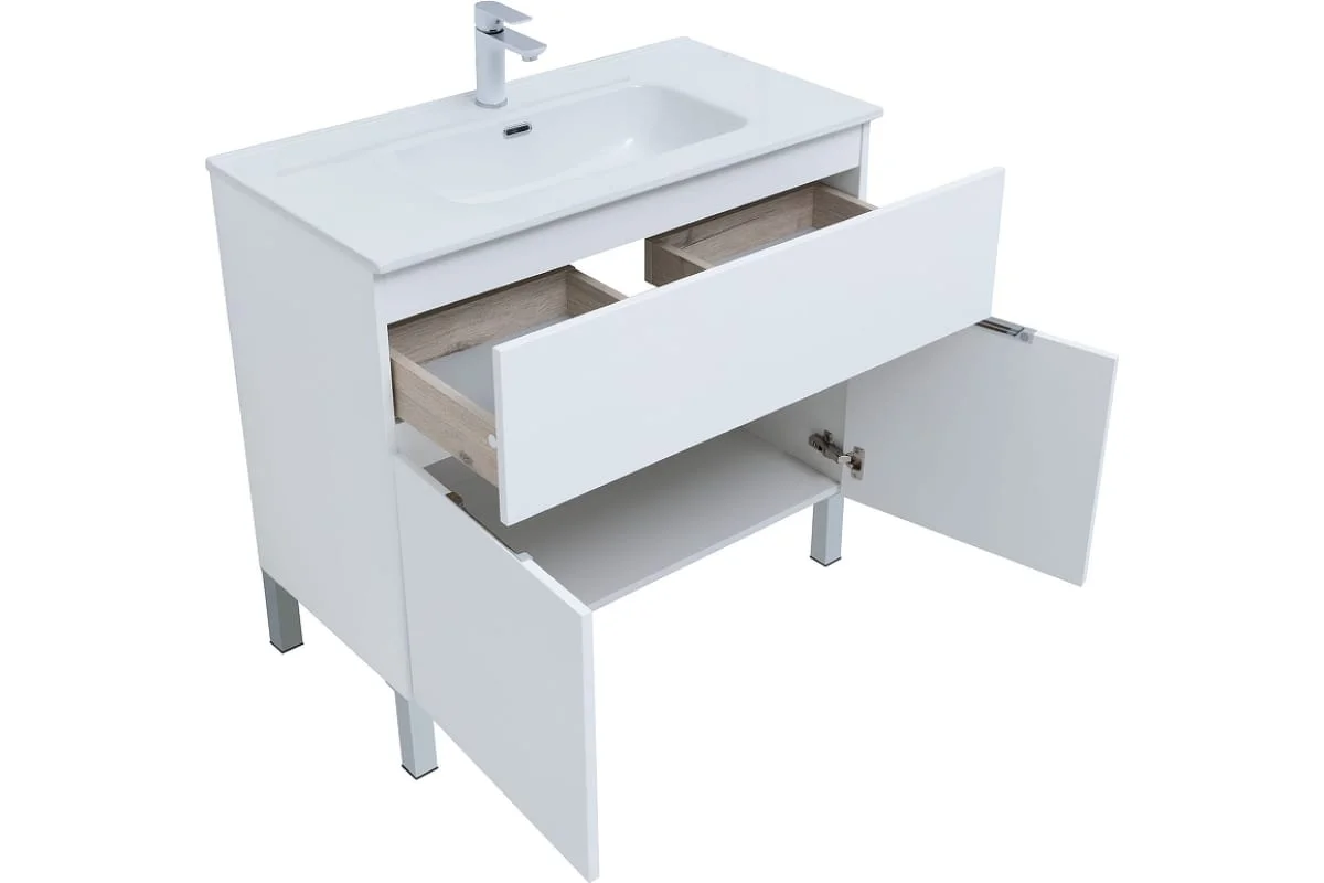 Приобрести aquanet тумба с раковиной алвита new 90 см, 1 ящик, 2 дверцы, белая матовая