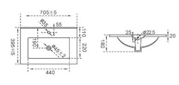 Приобрести раковина-столешница ceramalux 70 см yj-803-70