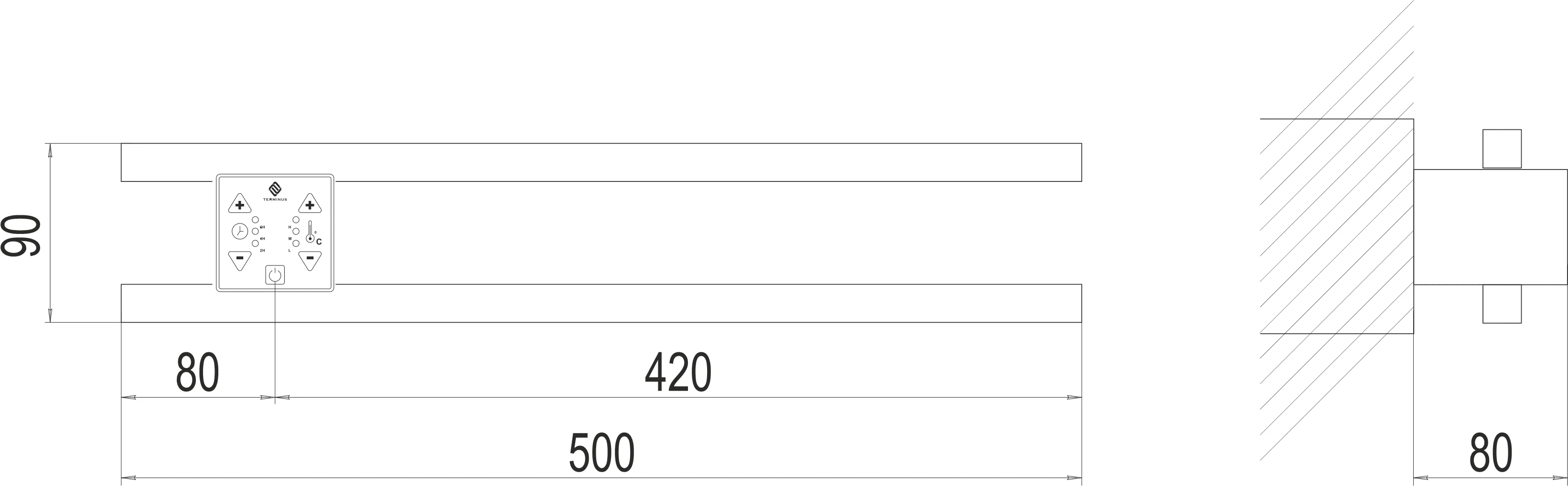 Приобрести terminus полотенцесушитель электро п2 50х9 см, квадратный профиль,электрический, хром