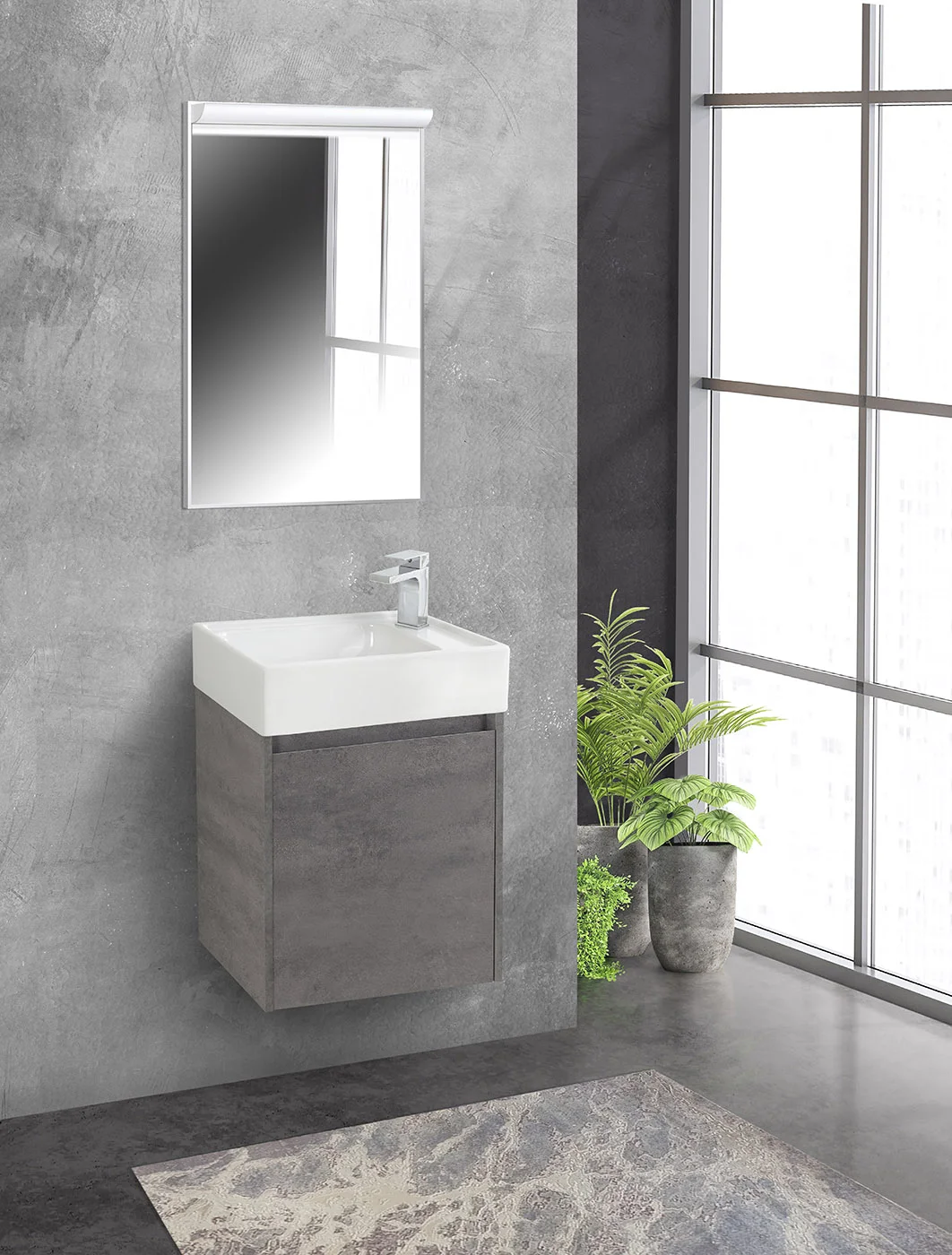 Приобрести belbagno тумба с раковиной kraft mini 50 см, подвесная cemento grigio левосторонняя, белая раковина
