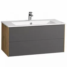 Тумба подвесная с раковиной Акватон Сохо 100 см, графит софт / дуб веллингтон