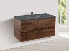 Vincea Тумба подвесная Mia 100 см, темное дерево с раковиной матовый антрацит VMC-2MC100RW;VBS-13100MA