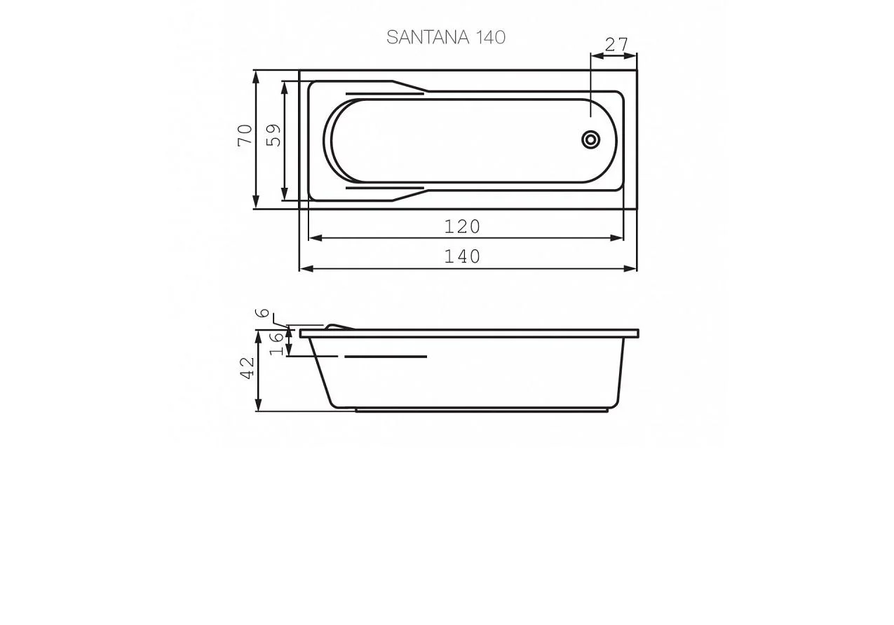 Приобрести акриловая ванна cersanit santana 140x70 см