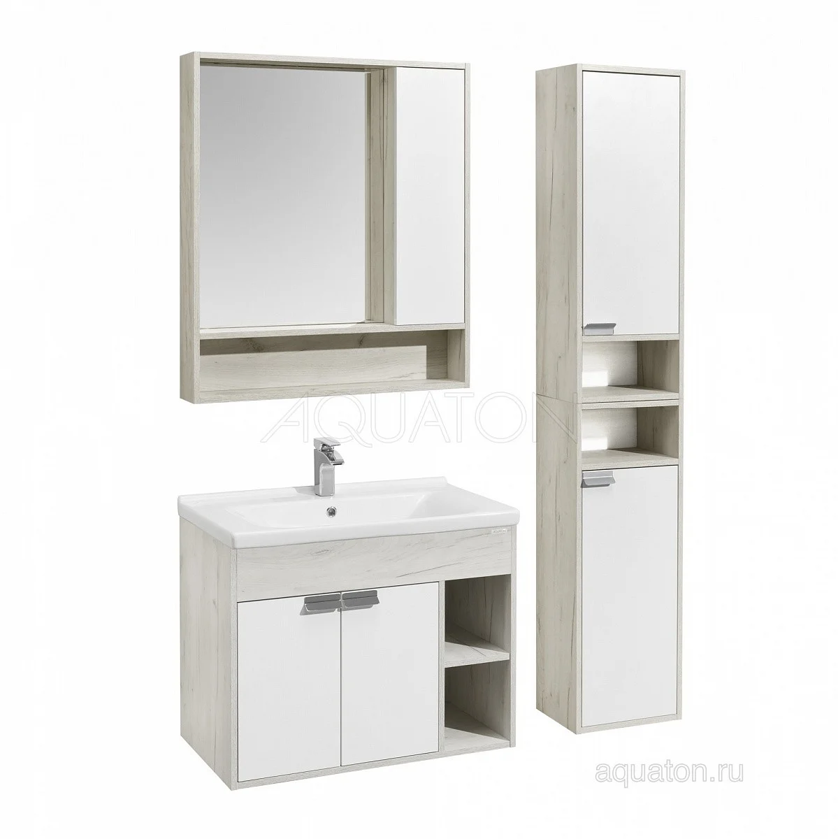 Приобрести акватон флай 80 тумба белая, дуб крафт 