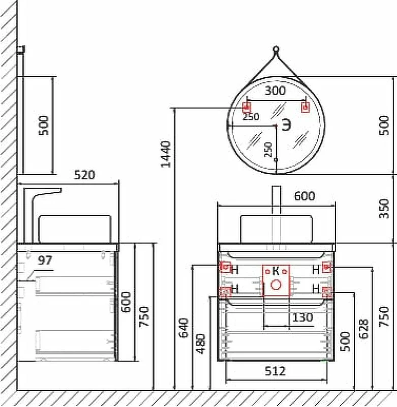 Приобрести jorno тумба подвесная wood 60 см со столешницей светлое дерево, антрацит