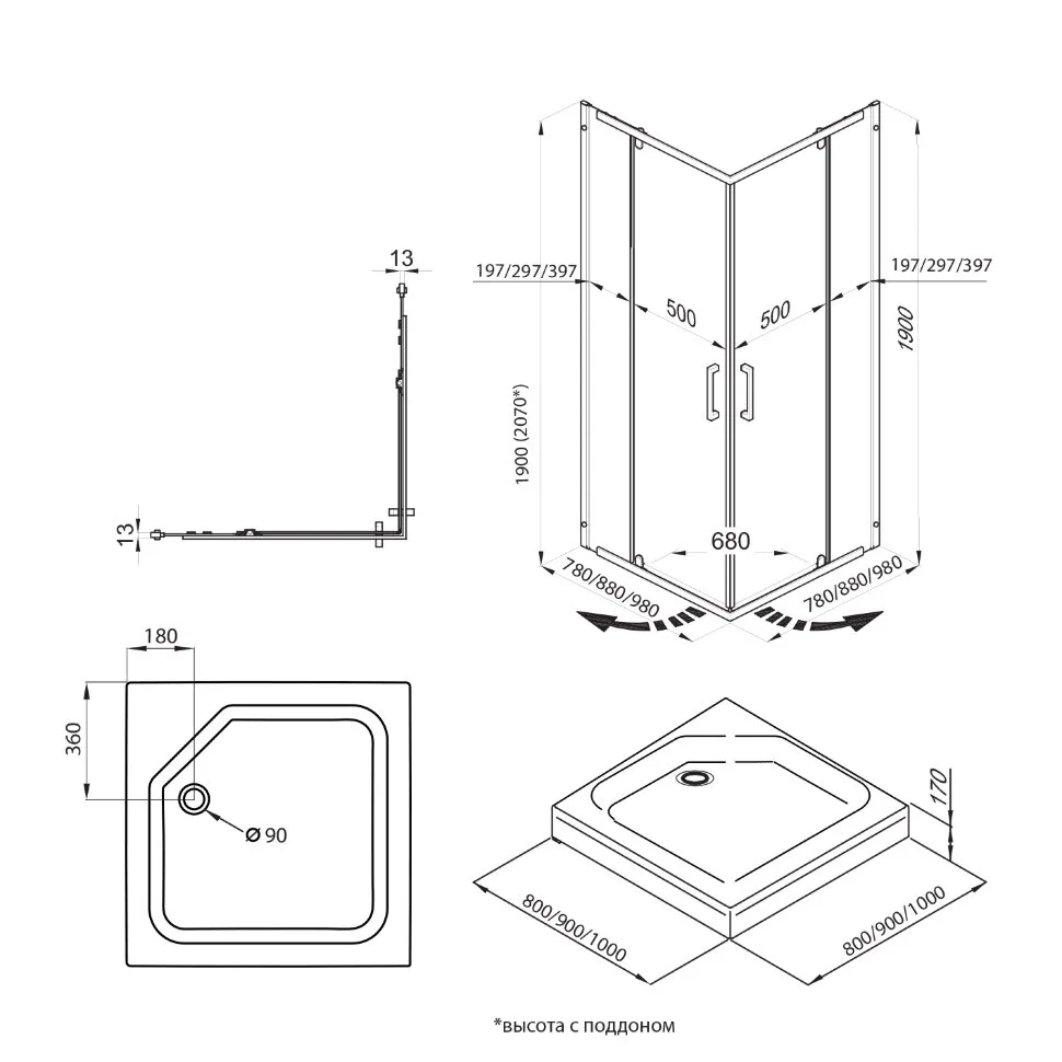 Приобрести тритон душевое ограждение каппа 90х90 см, хром, прозрачное щ0000054221