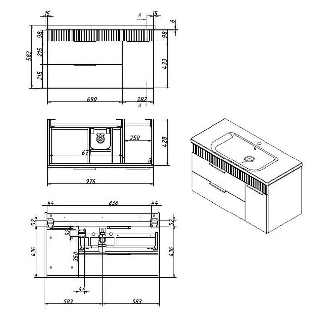 Приобрести caprigo тумба с раковиной monbar 100 см, правая, море
