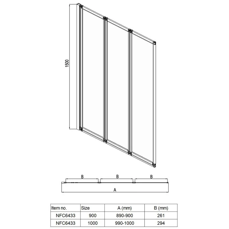 Приобрести azario шторка для ванны preston 1000*1500мм, 3-х секционная, стекло, профиль хром/прозрачное