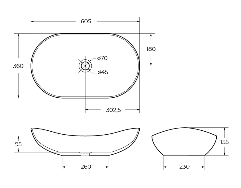 Приобрести belbagno накладная раковина 60х36 см, серая матовая bb1404-h311
