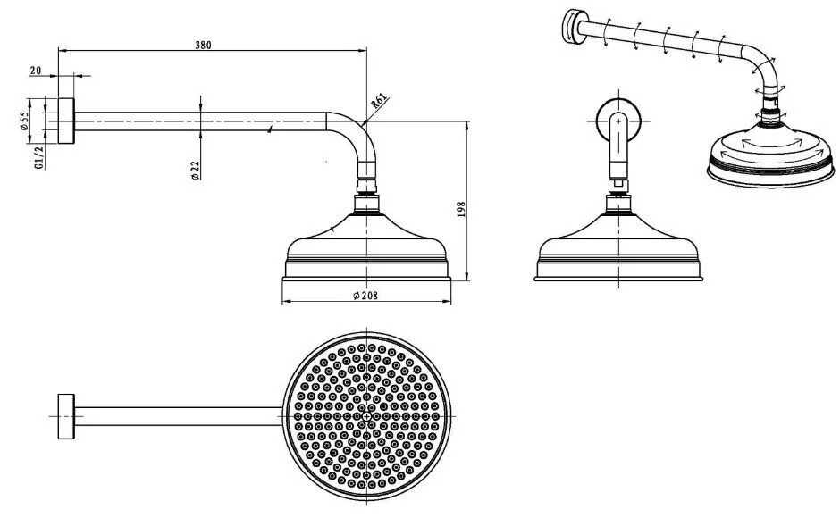 Приобрести boheme верхний душ medici 20 см, бронза 410