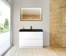 BelBagno Тумба с раковиной MARINO 80 см, напольная Bianco Lucido, чёрная раковина