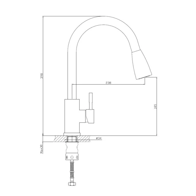 Приобрести haiba смеситель для кухни 398 мм, вытяжной излив, нержавеющая сталь hb-73304-2