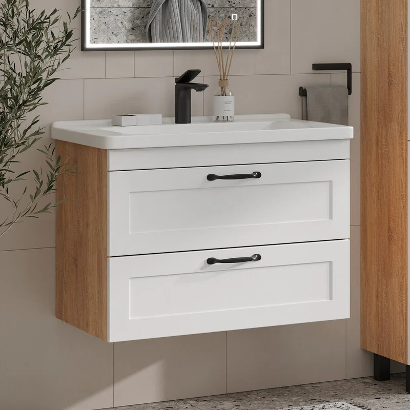 Приобрести equil тумба подвесная с раковиной lago 80 см, белая\светлое дерево tplago80.2y-04