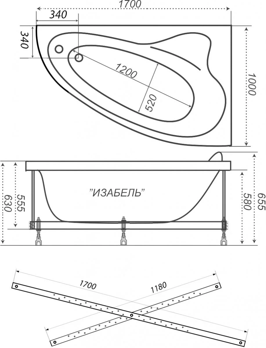 Приобрести тритон ванна акриловая изабель 170х100 см, асимметричная, левая щ0000044607
