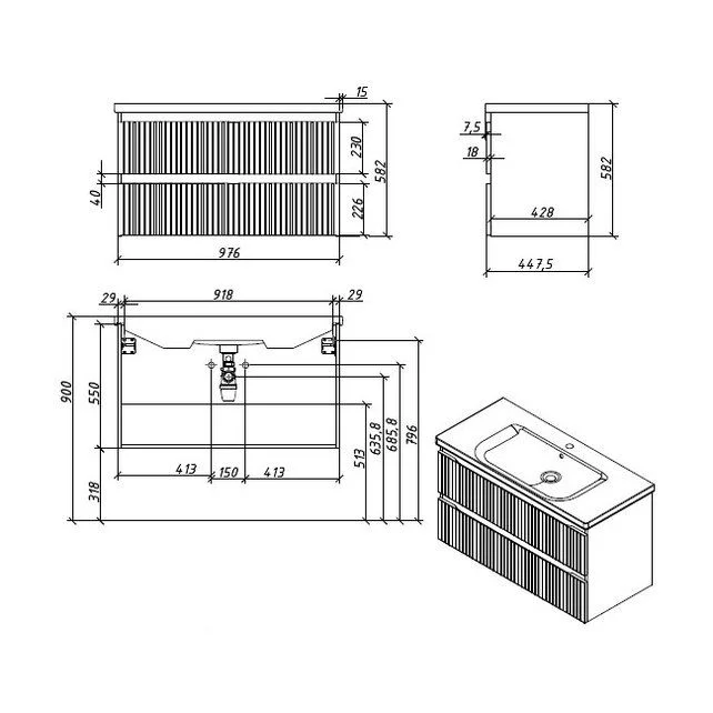 Приобрести caprigo тумба с раковиной forte stripe 100 см, море