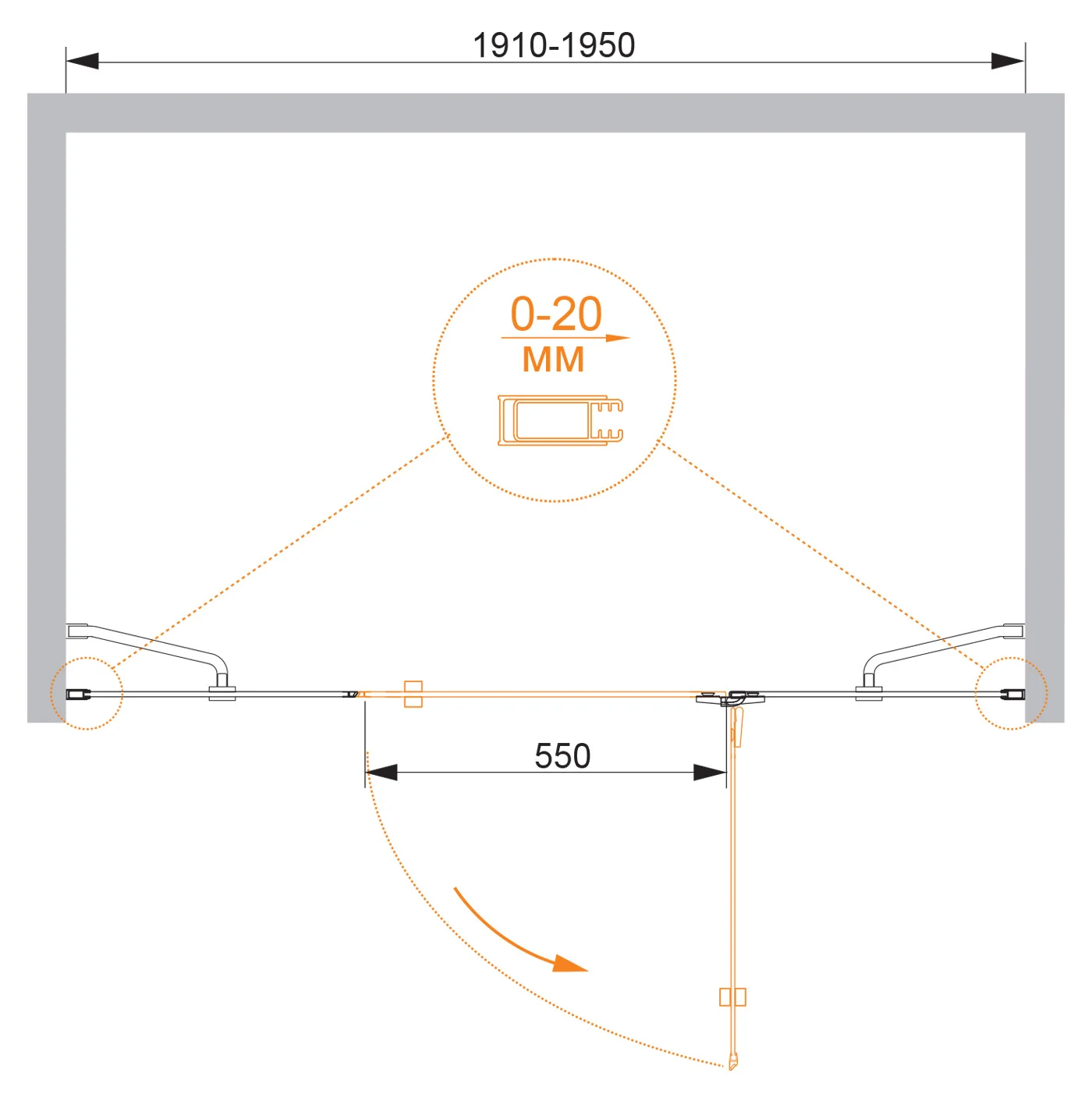 Приобрести cezares душевая дверь bergamo 195 см, хром bbergamo-w-b-13-80+60/60-c-cr-r