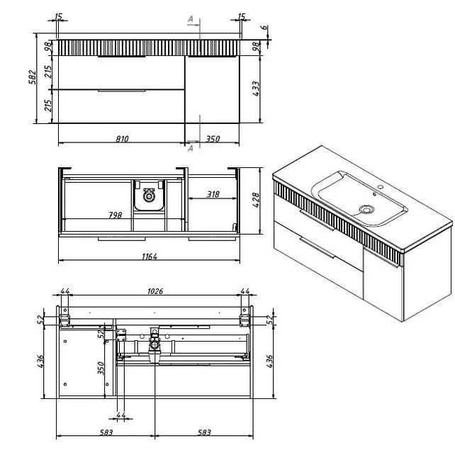 Приобрести caprigo тумба с раковиной monbar-smalty 120 см, правая, графит, эмаль