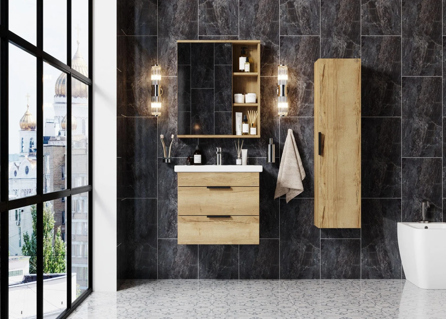 Приобрести onika тумба подвесная с раковиной легран 70х50см, светлый дуб, 107048