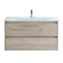BelBagno Тумба с раковиной KRAFT 100 см, подвесная Rovere Galifax Bianco, стеклянная раковина