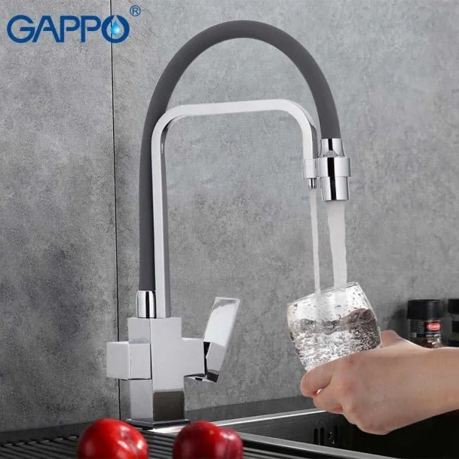 Приобрести gappo смеситель для кухни g4398-4 с фильтром и гибким изливом, хром\серый 91562