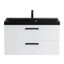 BelBagno Тумба с раковиной AURORA 90 см, подвесная Bianco Lucido, чёрная раковина