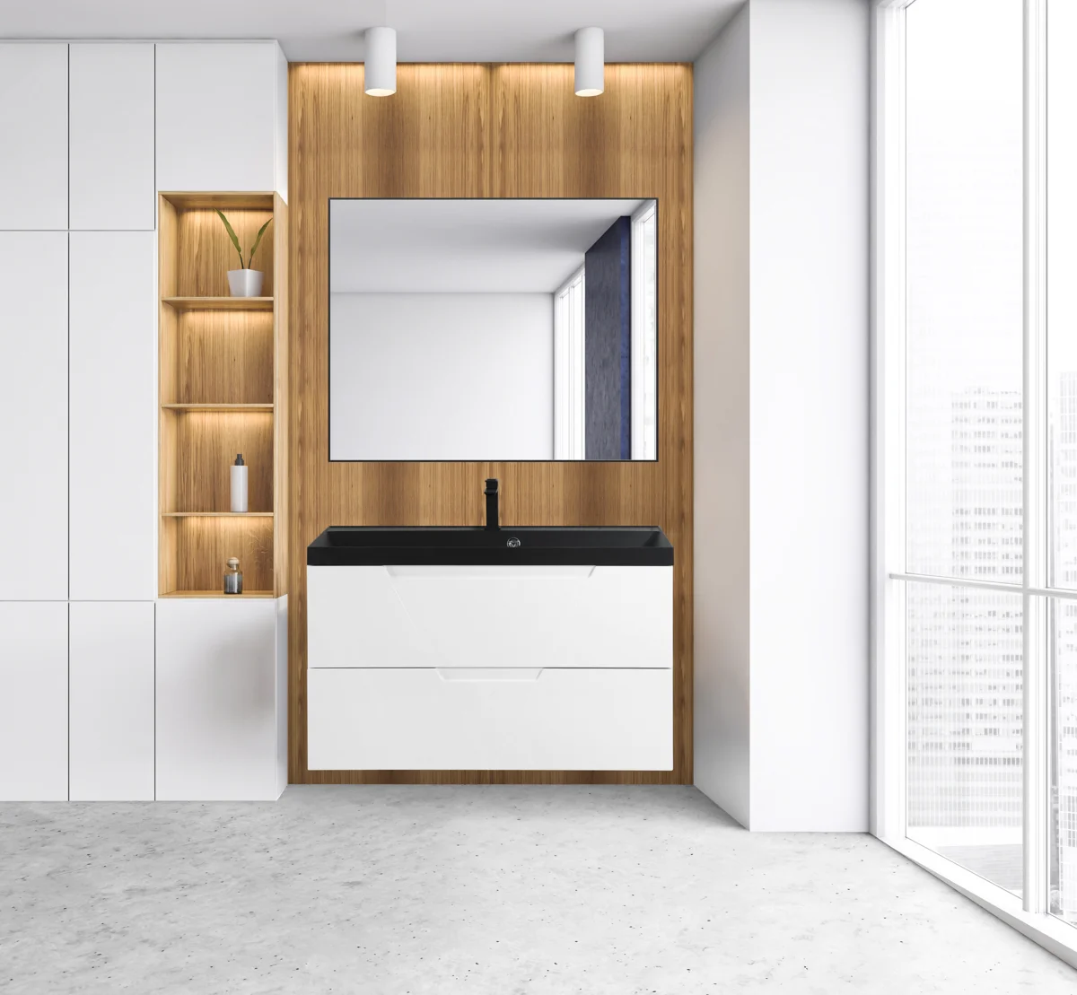 Приобрести belbagno тумба с раковиной vittoria 90 см, подвесная bianco opaco, чёрная раковина