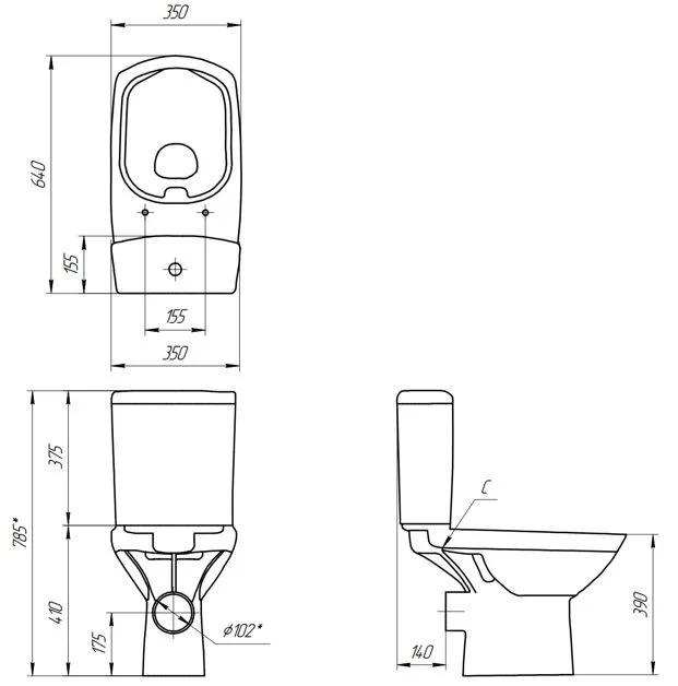 Приобрести напольный унитаз-компакт cersanit carina сlean on 011 3/5 + крышка с микролифтом