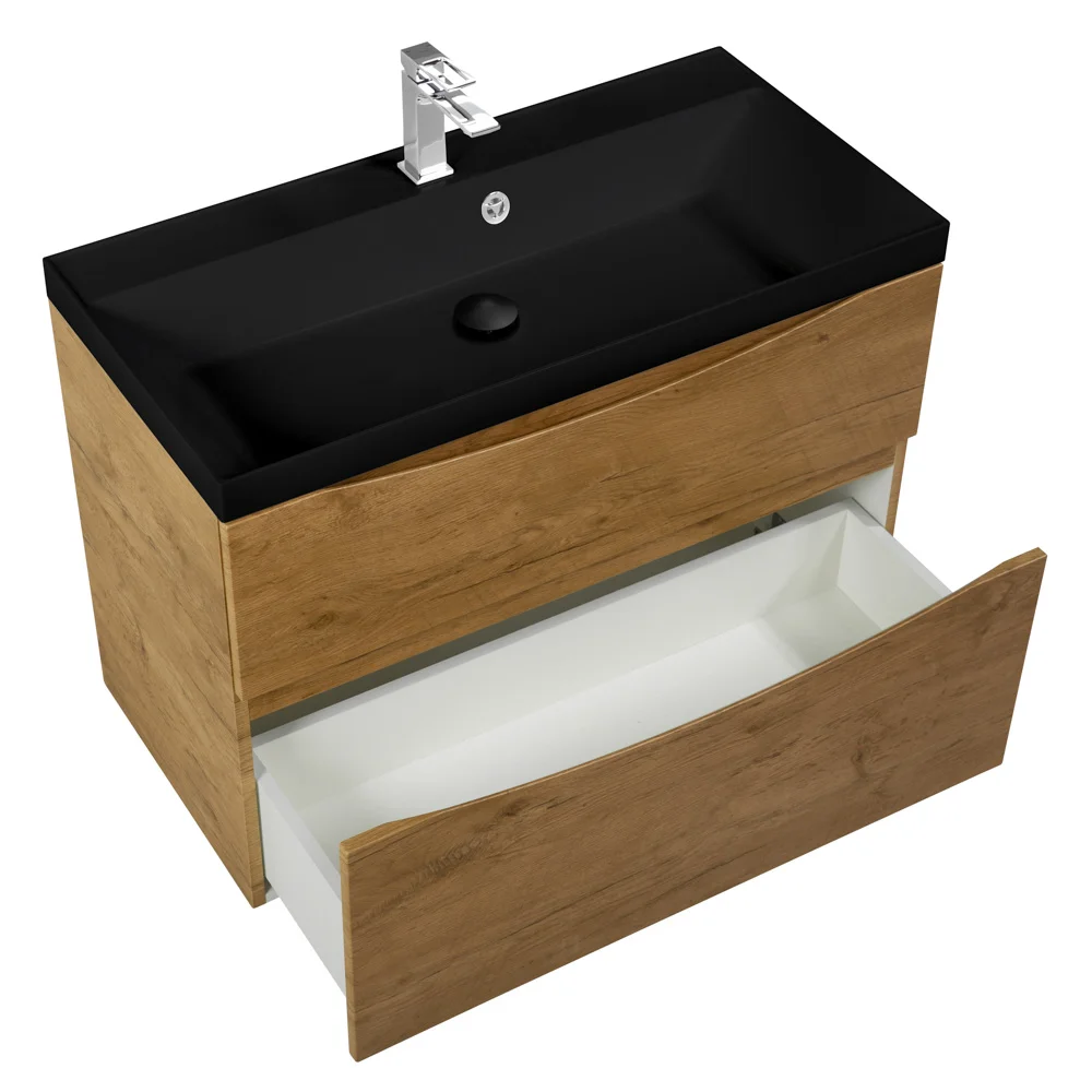 Приобрести belbagno тумба с раковиной marino-h60 80 см, подвесная rovere nature, черная раковина