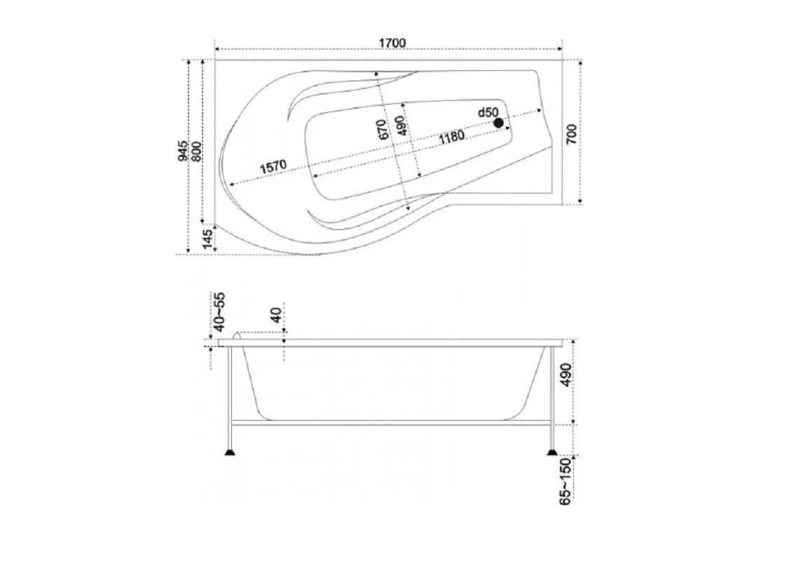 Приобрести bas акриловая ванна капри l 170*80