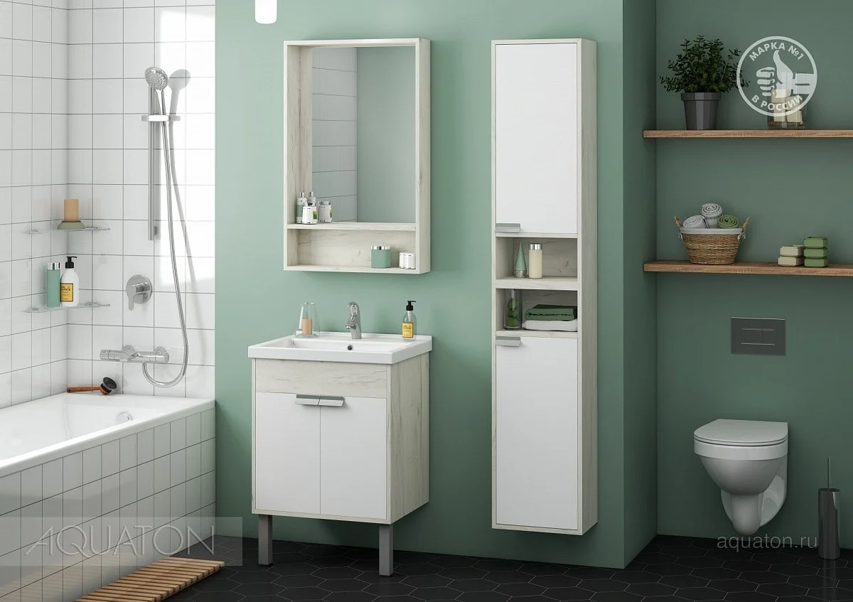 Приобрести акватон флай 60 тумба белая, дуб крафт 