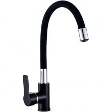 HAIBA Смеситель для кухни 396 мм, гибкий излив, черный\хром HB-70113-7