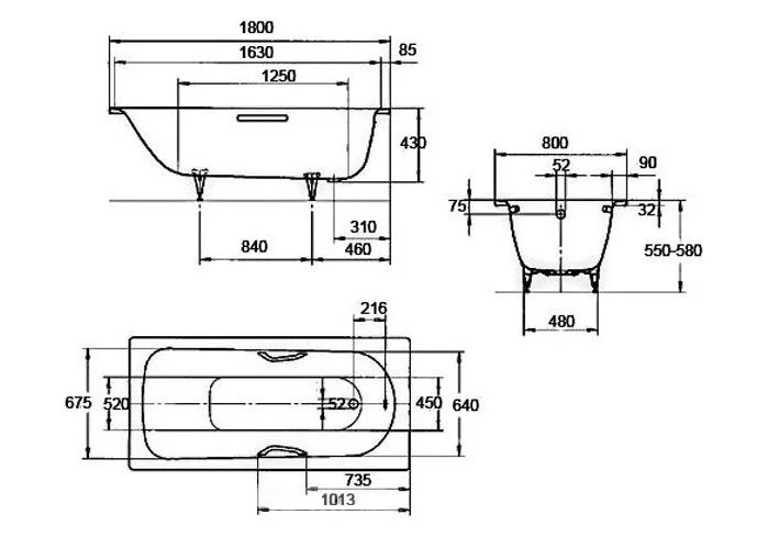 Приобрести ванна стальная kaldewei saniform plus 180x80 см, 112800010001, alpine white